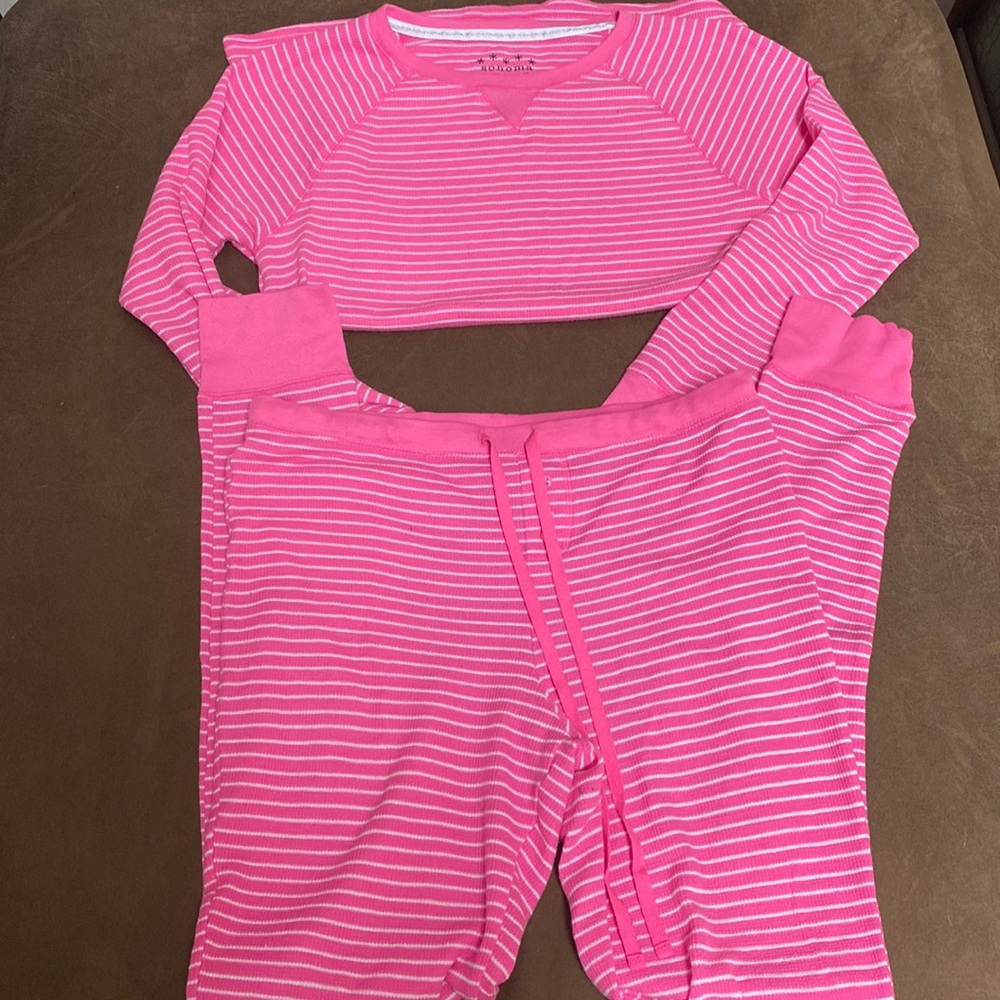 Cute thermal pink striped pajama set